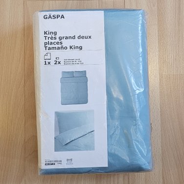 IKEA Gaspa KING Duvet COVER and  Pillowcases Set TURQUOISE Blue Green Sateen Woven G&Atilde;�SPA