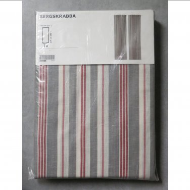 IKEA Bergskrabba Drapes CURTAINS Gray Red Natural White STRIPES 2 Panels Linen Blend Grey