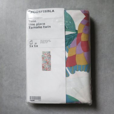 IKEA Skogsfibbla TWIN Duvet COVER and Pillowcase Set TROPICAL Jungle Floral Print Birds Miami Havana