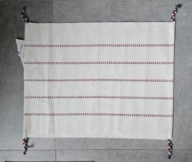 IKEA Vinterfest PLACEMAT SET of 4 White with Red Blue embroidered stripes tassels