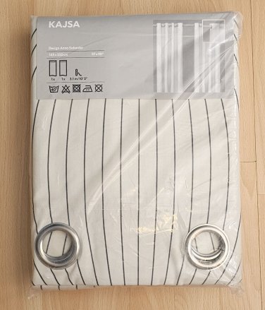 IKEA Kajsa CURTAINS Drapes 2 Panels Beige w Gray Cotton 98" Grommet Eyelet Top
