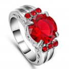 Women Ring Silver Plated Red Ruby Rhinestone Size 7