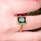 Women Ring 10K Gold Plated Rectangular Green Emerald Imitation Size 7