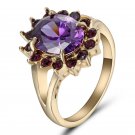 Women Ring 10K Gold Plated Purple Amethyst Stone Imitation Size 8