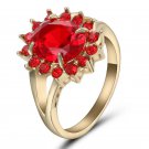 Women Ring 10K Gold Plated Red Ruby Stone Imitation Size 7