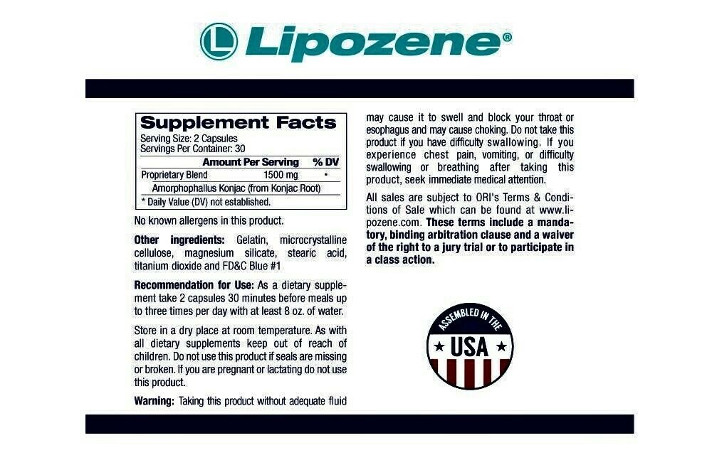 Lipozene Maximum Strength Weight Loss Supplement 1500 mg 30 Capsules