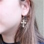 Cross Earrings Stainless Steel Golden Pearls Imitation Drop Dangle Earrings