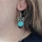 Owl Set Necklace and Earrings Hook Turquoise Imitation, Crystal Blue Eyes, Hook