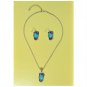 Owl Set Necklace and Earrings Hook Turquoise Imitation, Crystal Blue Eyes, Hook