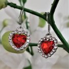 Heart Earrings 925 Sterling Silver Ruby Gemstone Imitation Hook Dangle/Drop