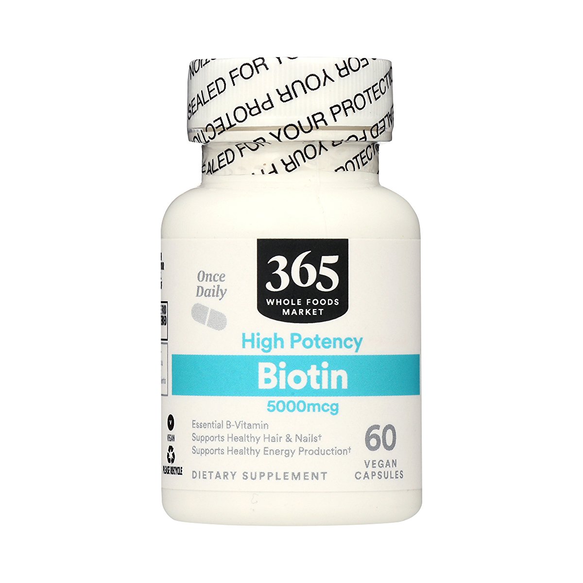 365 Whole Foods Supplements, Vitamin Biotin High Potency 5000 mcg 60 vegan capsules