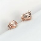 Authentic 100% 925 Sterling Silver Rose Lioness & Heart Stud Earrings