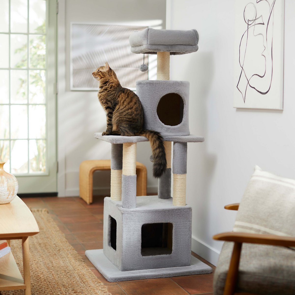 Frisco 54 in Faux Fur Cat Tree & Condo (Color Gray)