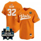 Drew Beam Jersey #32 Tennessee Volunteers 2024 College World Series Patch NCAA Baseball Orange