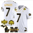 Donovan Edwards Jersey #7 Michigan Wolverines 2023 Big Ten Back to Back Champions Patch White Gold