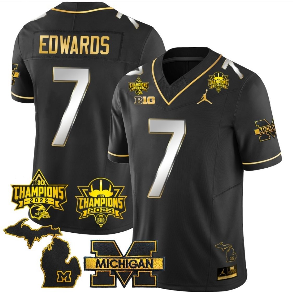 Donovan Edwards Jersey Michigan Wolverines Big Ten Back to Back Champions Patch Black Limited