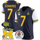 Donovan Edwards Jersey #7 Michigan Wolverines Vapor Stitched 1000 Wins Rose Bowl White Sleeves