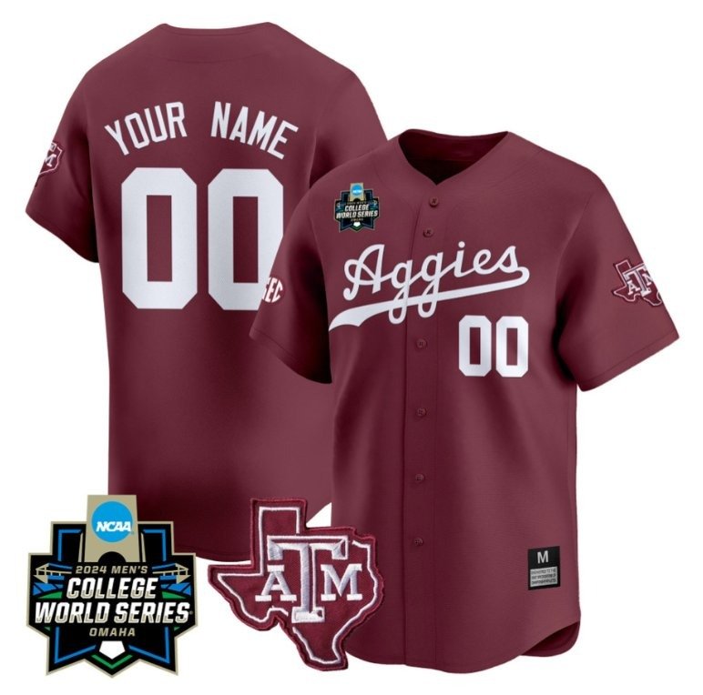 Custom Texas AM Aggies Jersey 2024 College World Series Vapor Premier Limited Baseball Maroon