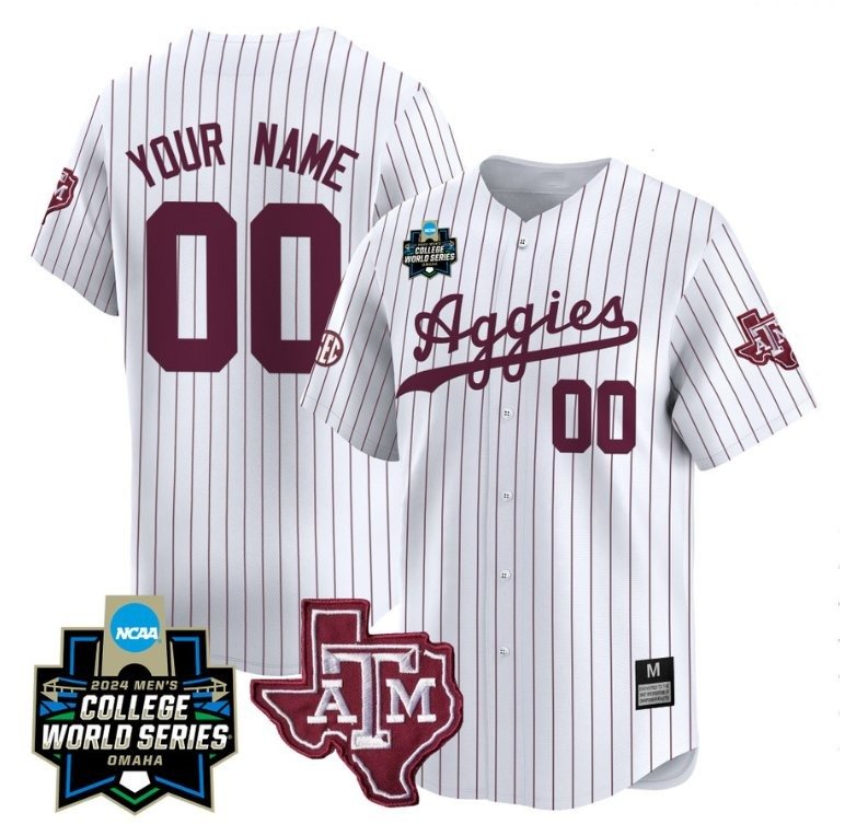 Custom Texas AM Aggies Jersey 2024 College World Series Vapor Premier Limited White Pinstripe