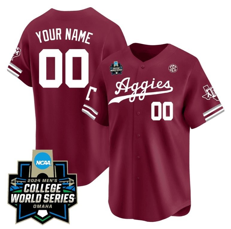 Custom Texas AM Aggies Jersey 2024 College World Series Vapor Premier Limited V2 Aggie Maroon