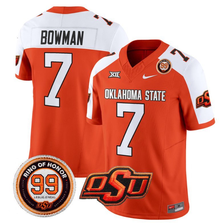 Alan Bowman Jersey #7 Oklahoma State Cowboys Leslie O'neal Patch Vapor Football Orange Alternate