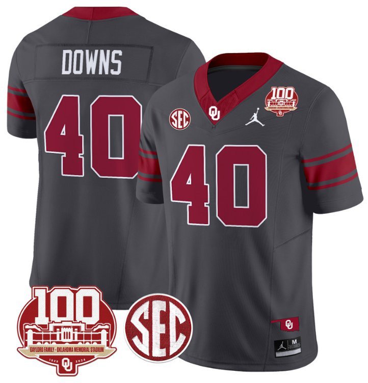 Ethan Downs Jersey Oklahoma Sooners 100th Anniversary Patch Vapor Football Anthracite Stitched