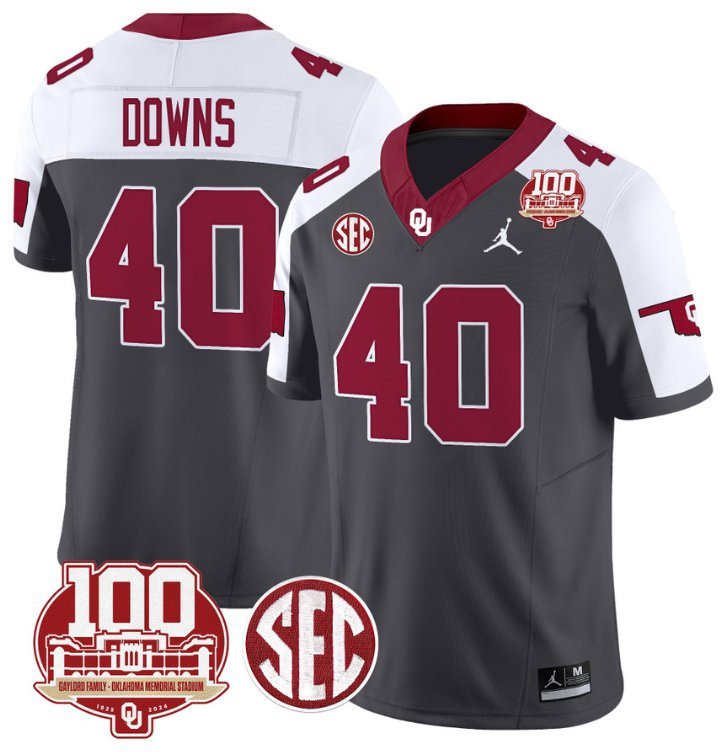 Ethan Downs Jersey Oklahoma Sooners 100th Anniversary Patch Vapor Football Anthracite Alternate