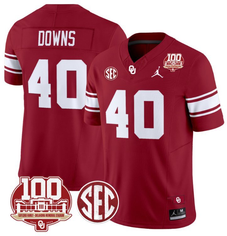 Ethan Downs Jersey #40 Oklahoma Sooners 100th Anniversary Patch Vapor Football Crimson Stitched