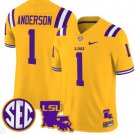 Aaron Anderson Jersey #1 LSU Tigers 2024 Louisiana Patch Vapor Limited College Football Gold