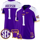 Aaron Anderson Jersey #1 LSU Tigers 2024 Louisiana Patch Vapor College Football Purple Alternate