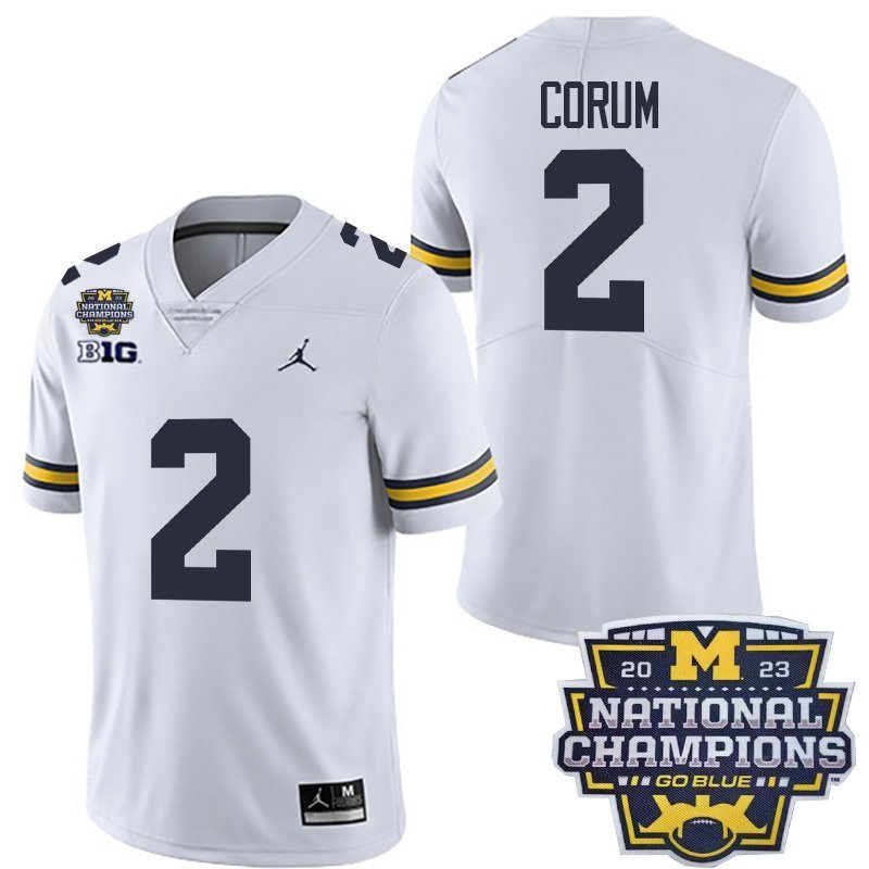 Michigan Wolverines #2 Blake Corum Jersey White National Champions College Football Stitched