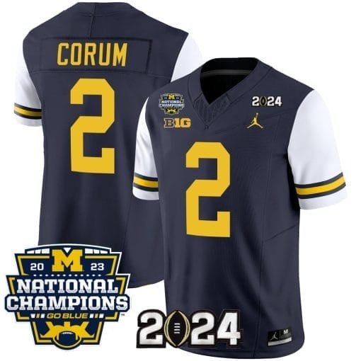 Blake Corum Jersey #2 Michigan Wolverines Vapor Limited Football 2024 National Patch White Sleeves