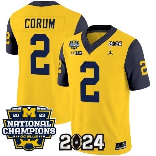 Blake Corum Jersey #2 Michigan Wolverines Vapor Limited Football 2024 National Patch Navy Sleeves