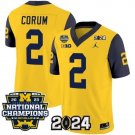 Blake Corum Jersey #2 Michigan Wolverines Vapor Limited Football 2024 National Patch Navy Sleeves
