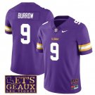 Lsu Tigers Joe Burrow Jersey #9 College Football Let's Geaux Patch Stitched Purple
