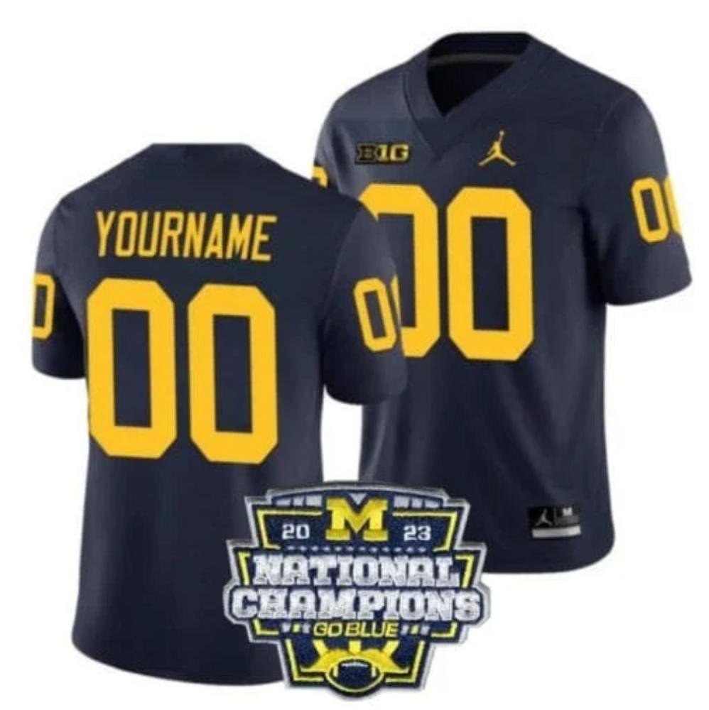 Custom Michigan Wolverines Jersey Name and Number Football 2023 National Champions Patch Navy