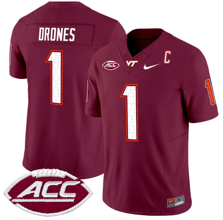Kyron Drones Jersey #1 Virginia Tech Hokies Vapor Limited College Football Maroon