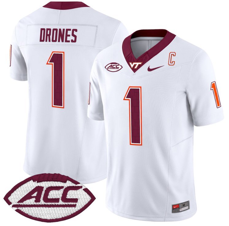 Kyron Drones Jersey #1 Virginia Tech Hokies Vapor Limited College Football White