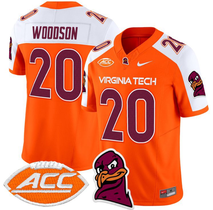 Caleb Woodson Jersey #20 Virginia Tech Hokies Vapor Limited College Football Orange Alternate