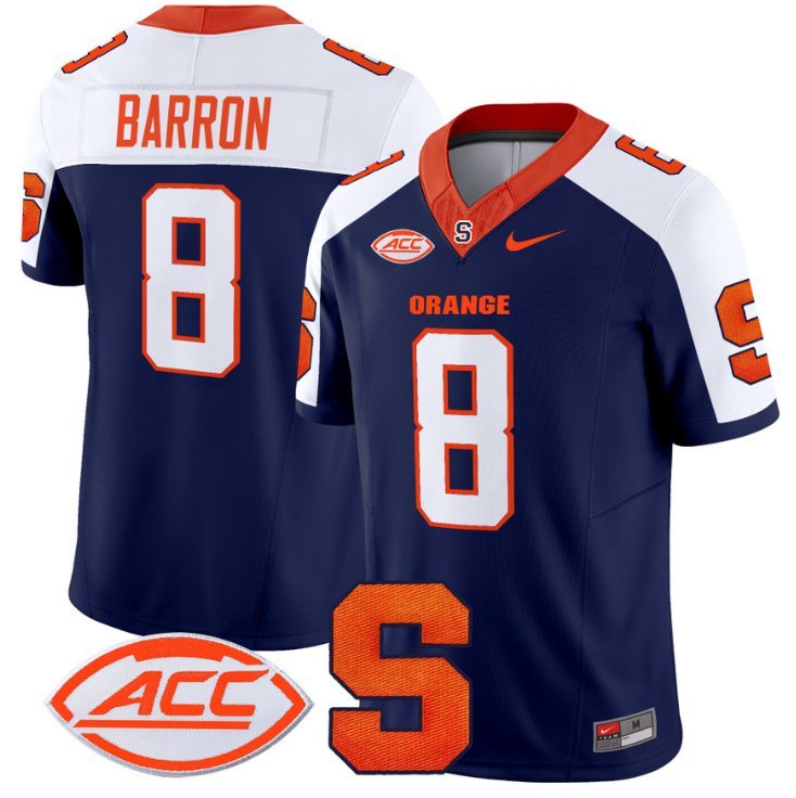 Justin Barron Jersey #8 Syracuse Orange Vapor Limited College Football Navy Alternate