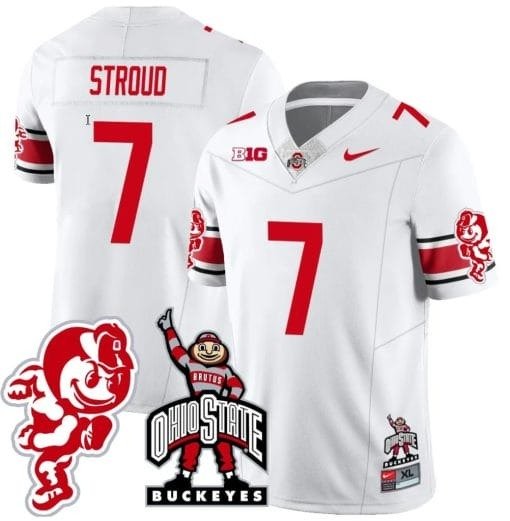 CJ Stroud Jersey #7 Ohio State Buckeyes Football Stitched Brutus Buckeye Patch White