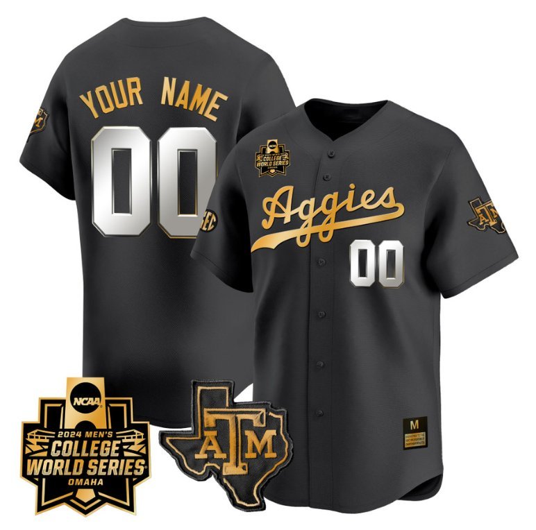 Custom Texas AM Aggies Jersey 2024 College World Series Vapor Premier Limited Black Gold