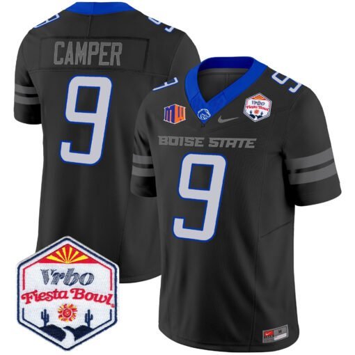 Cameron Camper Jersey #9 Boise State Broncos 2025 Fiesta Bowl Patch Vapor Black