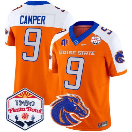 Cameron Camper Jersey #9 Boise State Broncos 2025 Fiesta Bowl Patch Vapor Orange