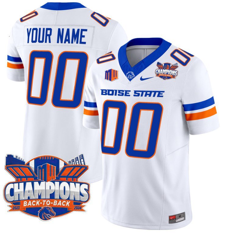 Custom Boise State Broncos Jersey Back To Back Champions Football White