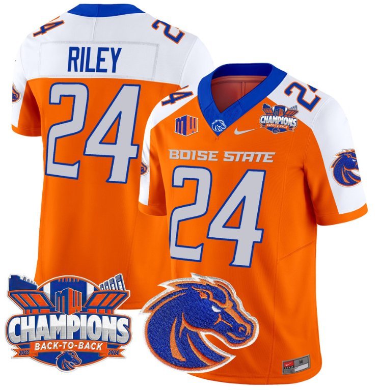 Dylan Riley Jersey #24 Boise State Broncos Back To Back Champions Orange Alternate