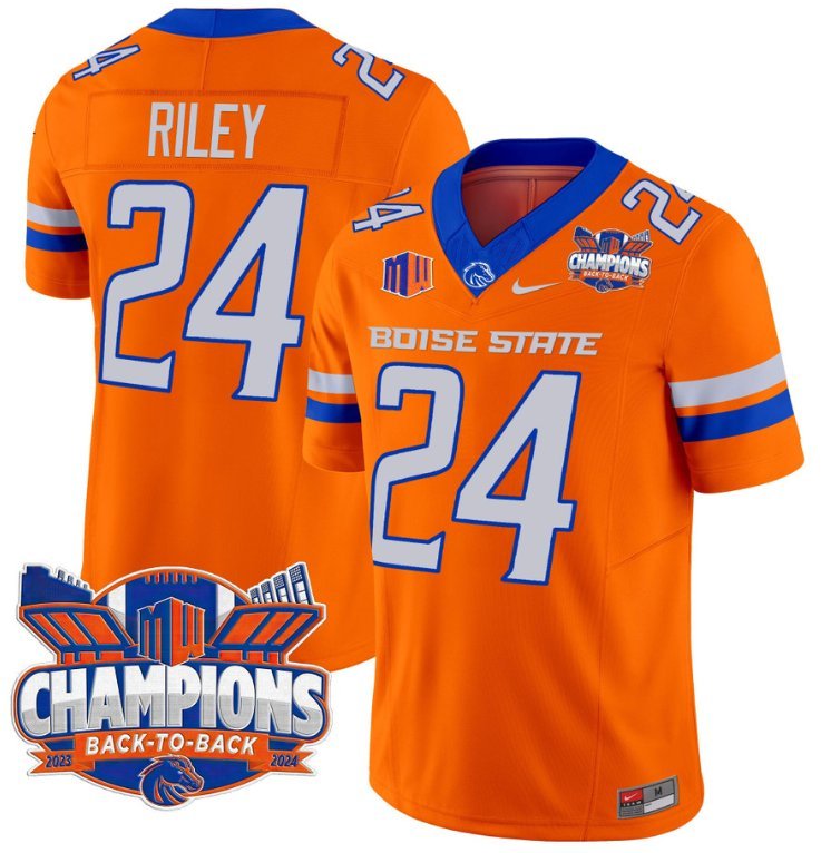 Dylan Riley Jersey #24 Boise State Broncos Back To Back Champions Orange