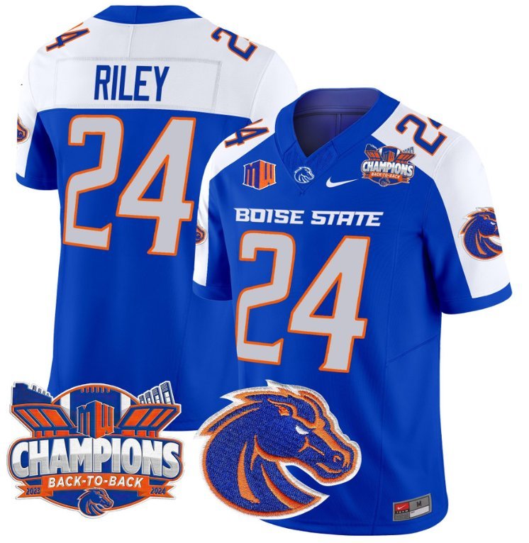 Dylan Riley Jersey #24 Boise State Broncos Back To Back Champions Royal Alternate