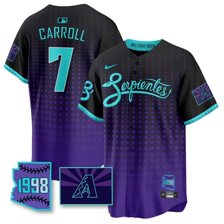Corbin Carroll Jersey #7 Arizona Diamondbacks Serpientes City Connect Stitched Black Purple
