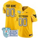 Custom West Virginia Mountaineers Jersey 2025 Miami Beach Bowl Patch Gold